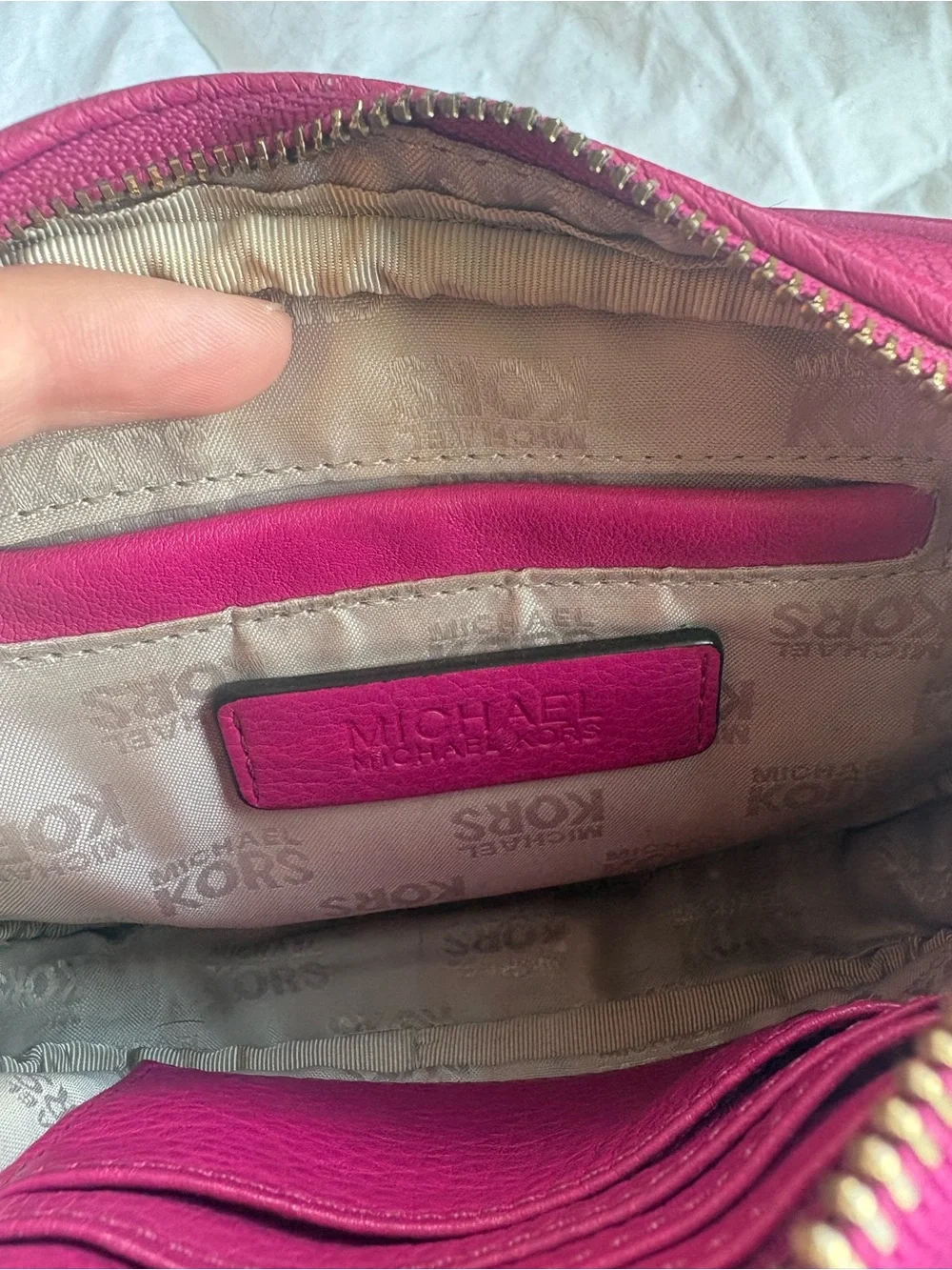 Michael Kors Hot Pink Pebbled Leather Crossbody Bag with Gold Hardware